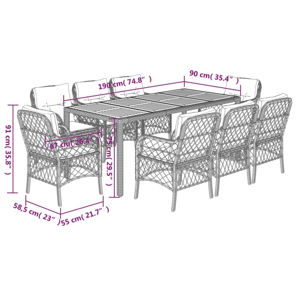 Salon de Jardin 8 Personnes Résine Tressée Coussins Confortables Table Bois Acacia Noir – ComfortXL Outdoor Living - Image 7