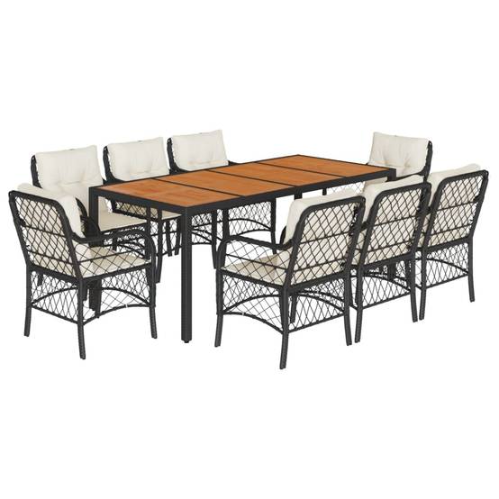 Salon de Jardin 8 Personnes Résine Tressée Coussins Confortables Table Bois Acacia Noir – ComfortXL Outdoor Living - Image 2