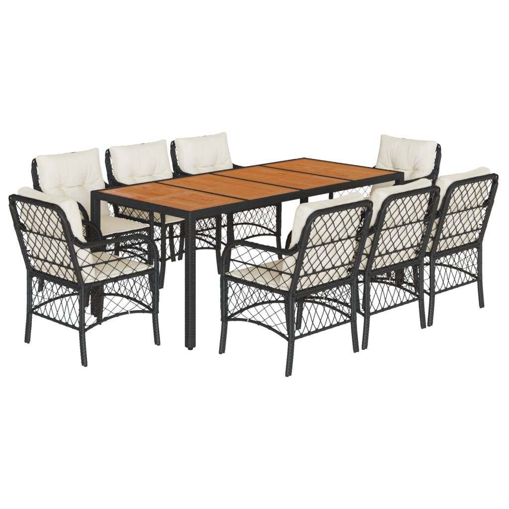 Salon de Jardin 8 Personnes Résine Tressée Coussins Confortables Table Bois Acacia Noir – ComfortXL Outdoor Living - Image 2
