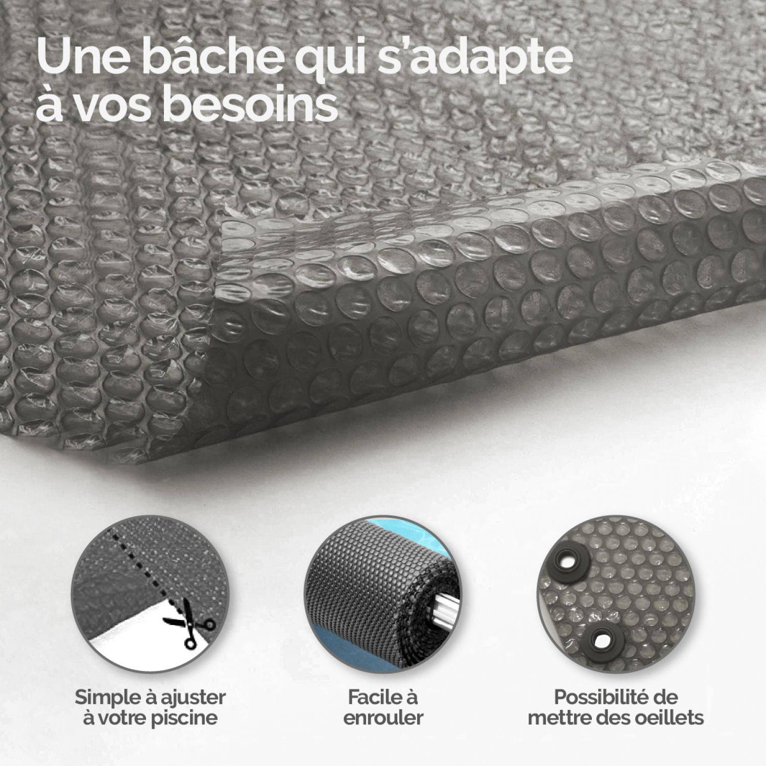 Linxor - Bâche à bulles 5 m x 10 m pour piscine - 300 microns - Gris - Linxor - Imagen 4