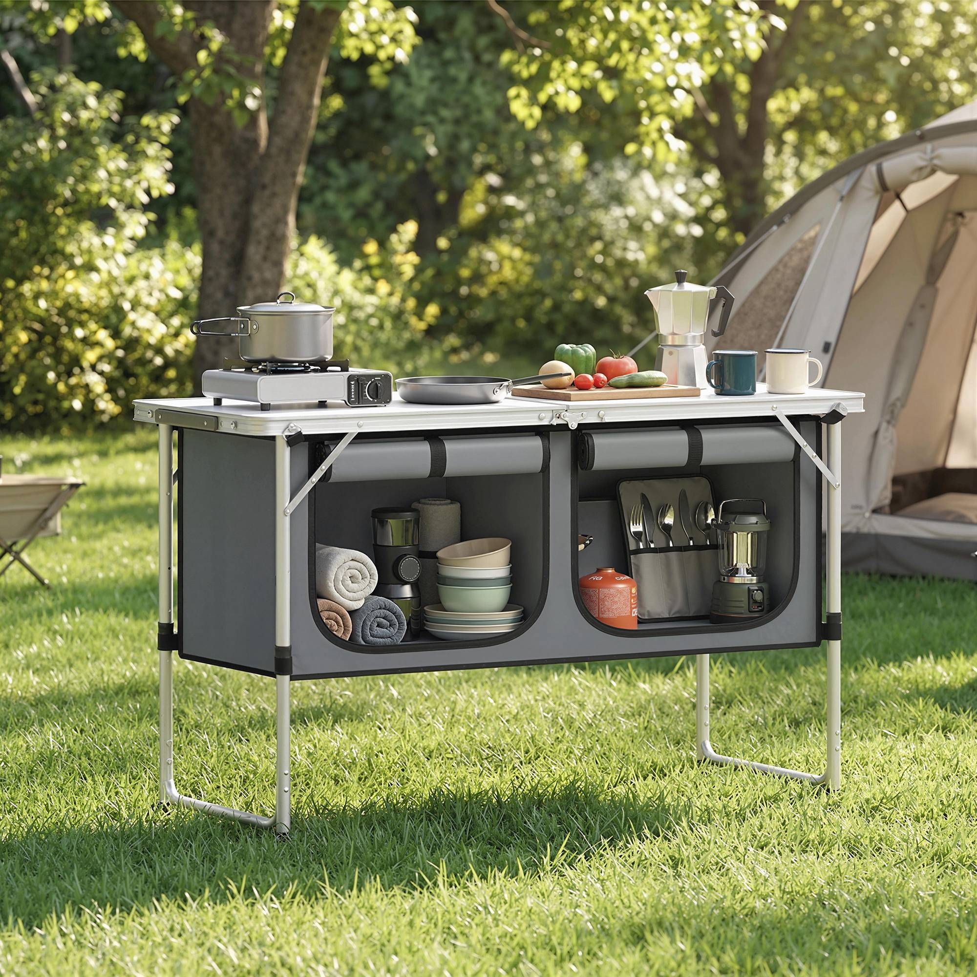Armoire de camping pliante aluminium argent 120 x 47 x 70 cm - PANGIVO - Image 10