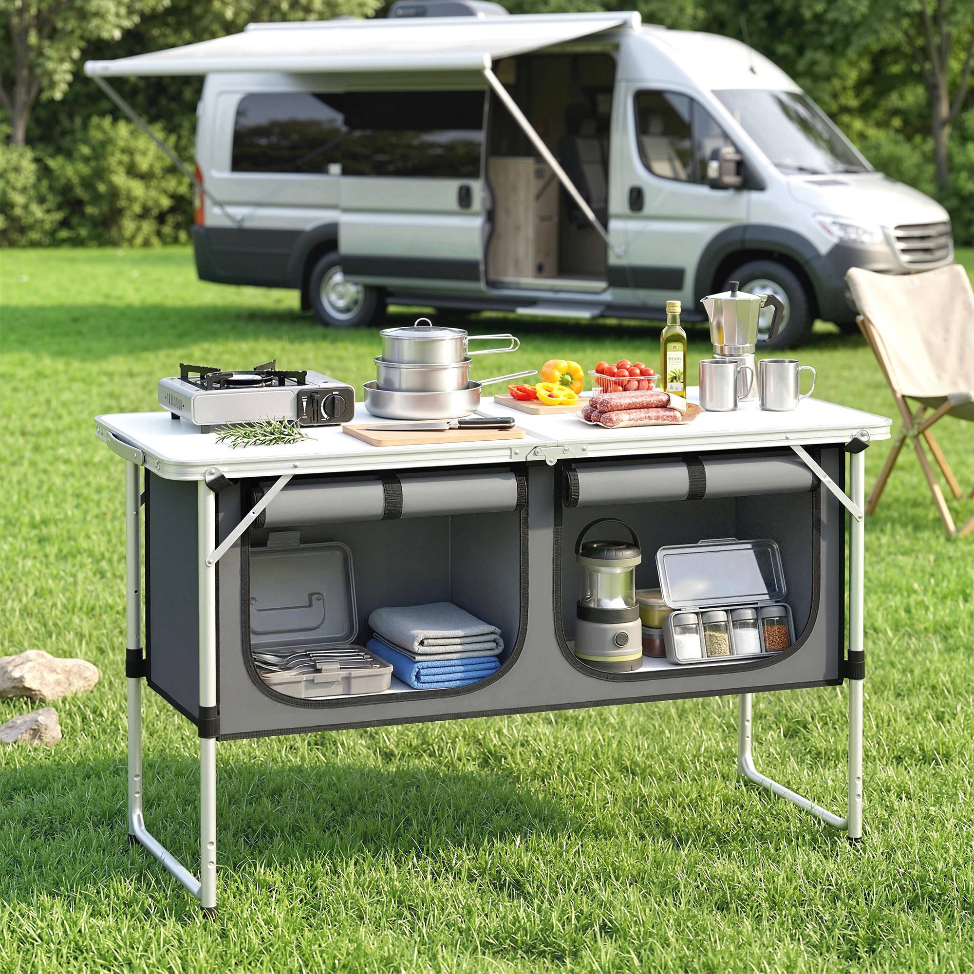 Armoire de camping pliante aluminium argent 120 x 47 x 70 cm - PANGIVO - Image 3