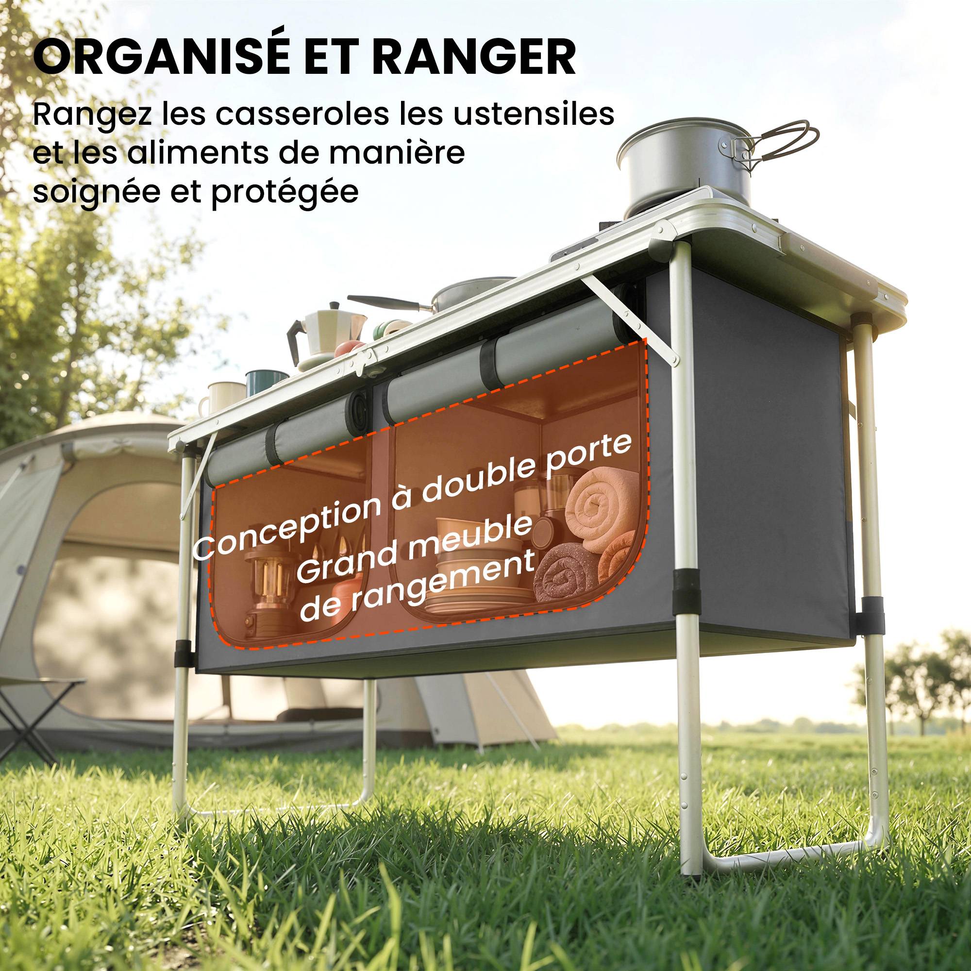 Armoire de camping pliante aluminium argent 120 x 47 x 70 cm - PANGIVO - Image 7
