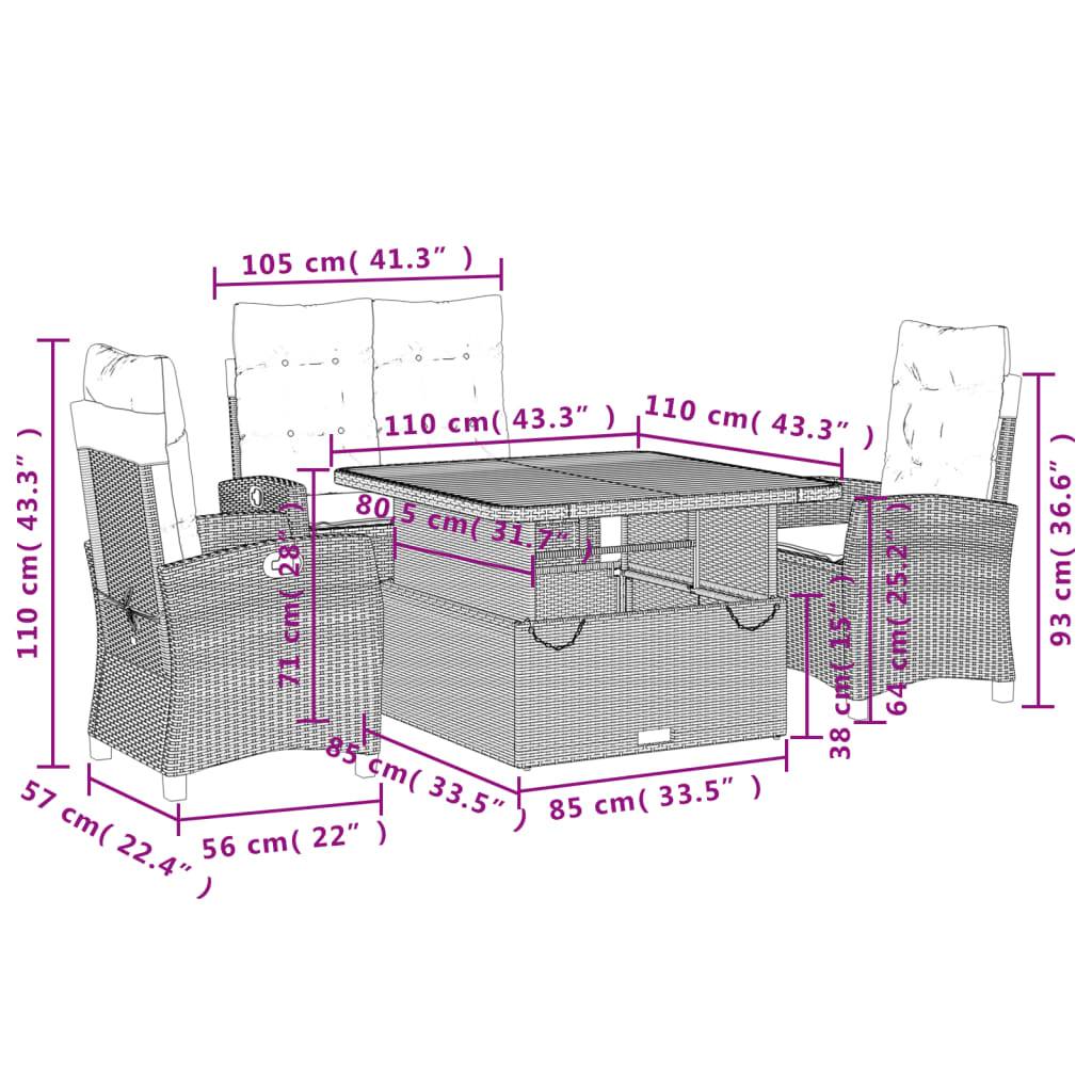 ComfortXL - Salon de Jardin Gris 4 Places avec Banc 2 Personnes et 2 Fauteuils Inclinables, Table Réglable – ComfortXL Outdoor Living - Image 9