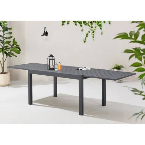 Table de jardin extensible rectangulaire 6 a 10 personnes - Structure aluminium - L 135-270 x P 90 x H 75 cm - Gris foncé - Image 2