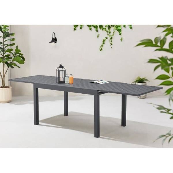 Table de jardin extensible rectangulaire 6 a 10 personnes - Structure aluminium - L 135-270 x P 90 x H 75 cm - Gris foncé - Image 2