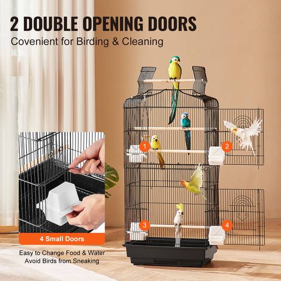 VEVOR Cage oiseau 45,7x35,5x92,5cm, métal suspendu, balançoire, perchoir, perruches - Image 5