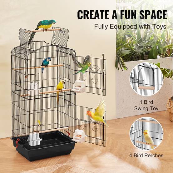 VEVOR Cage oiseau 45,7x35,5x92,5cm, métal suspendu, balançoire, perchoir, perruches - Image 3