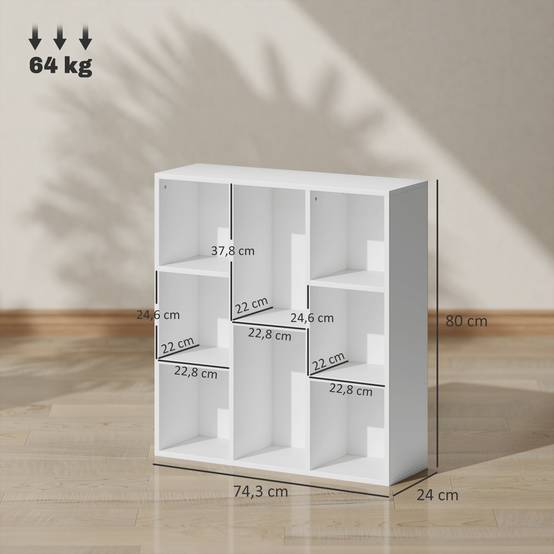 Étagère à 3 niveaux, 8 compartiments, en aggloméré, blanche - Image 5