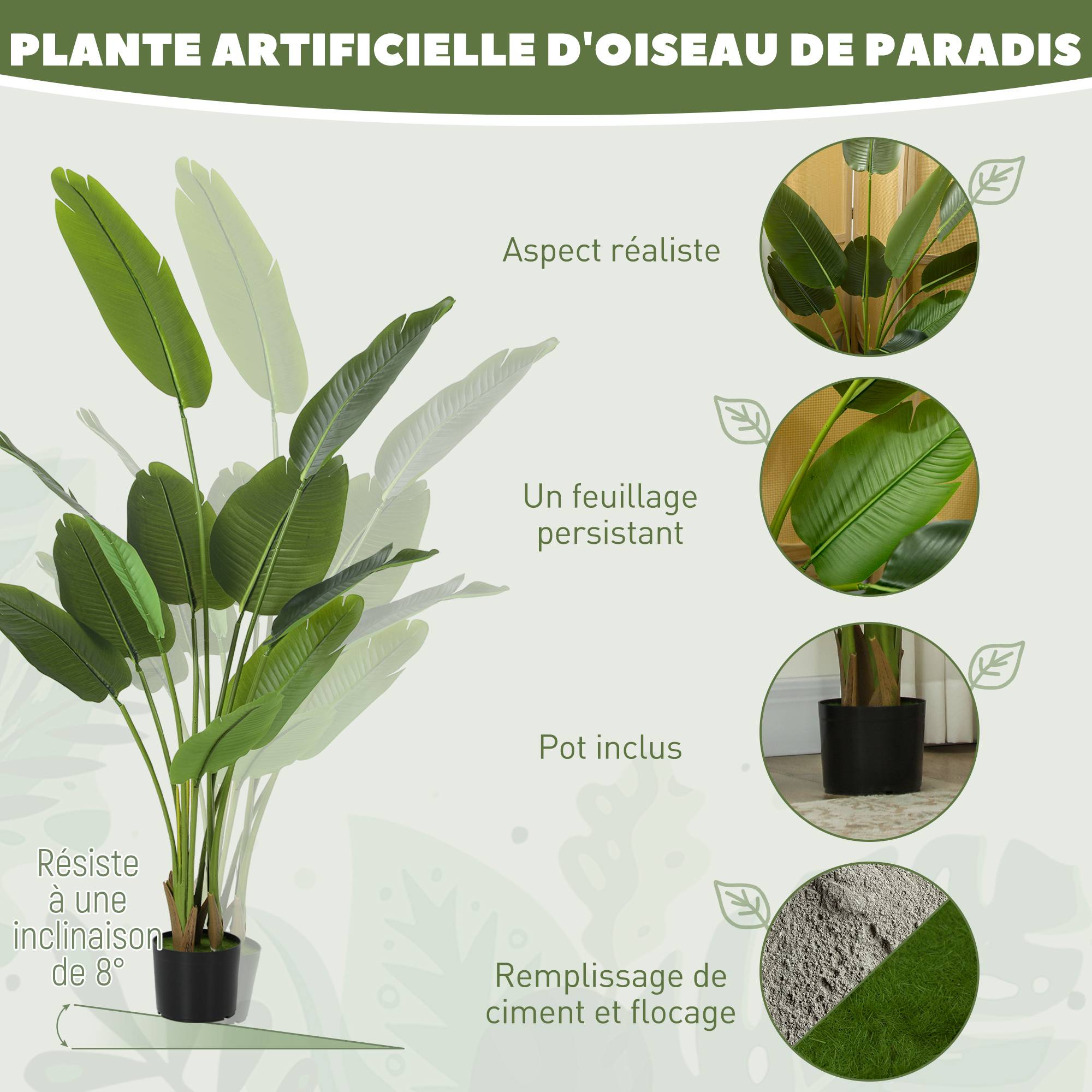 Plante artificielle intérieure 160 cm, arbre artificiel avec pot en plastique et terreau floqué, vert - Image 6