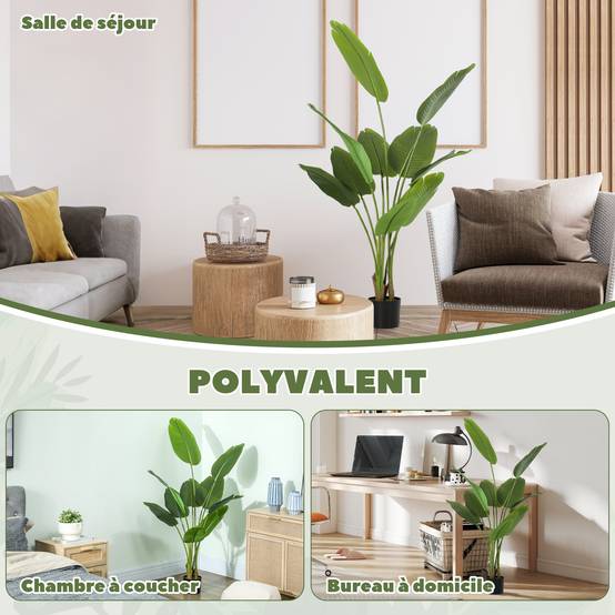 Plante artificielle intérieure 160 cm, arbre artificiel avec pot en plastique et terreau floqué, vert - Image 7