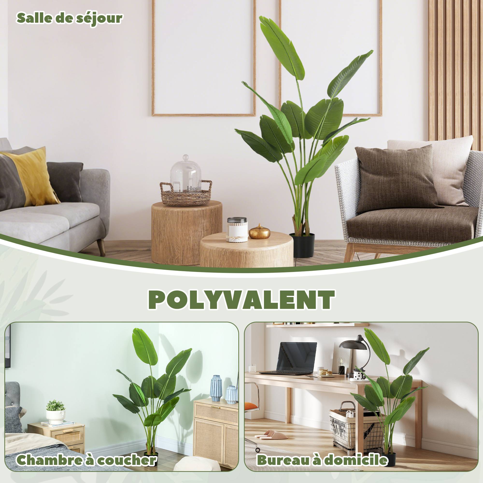 Plante artificielle intérieure 160 cm, arbre artificiel avec pot en plastique et terreau floqué, vert - Image 7