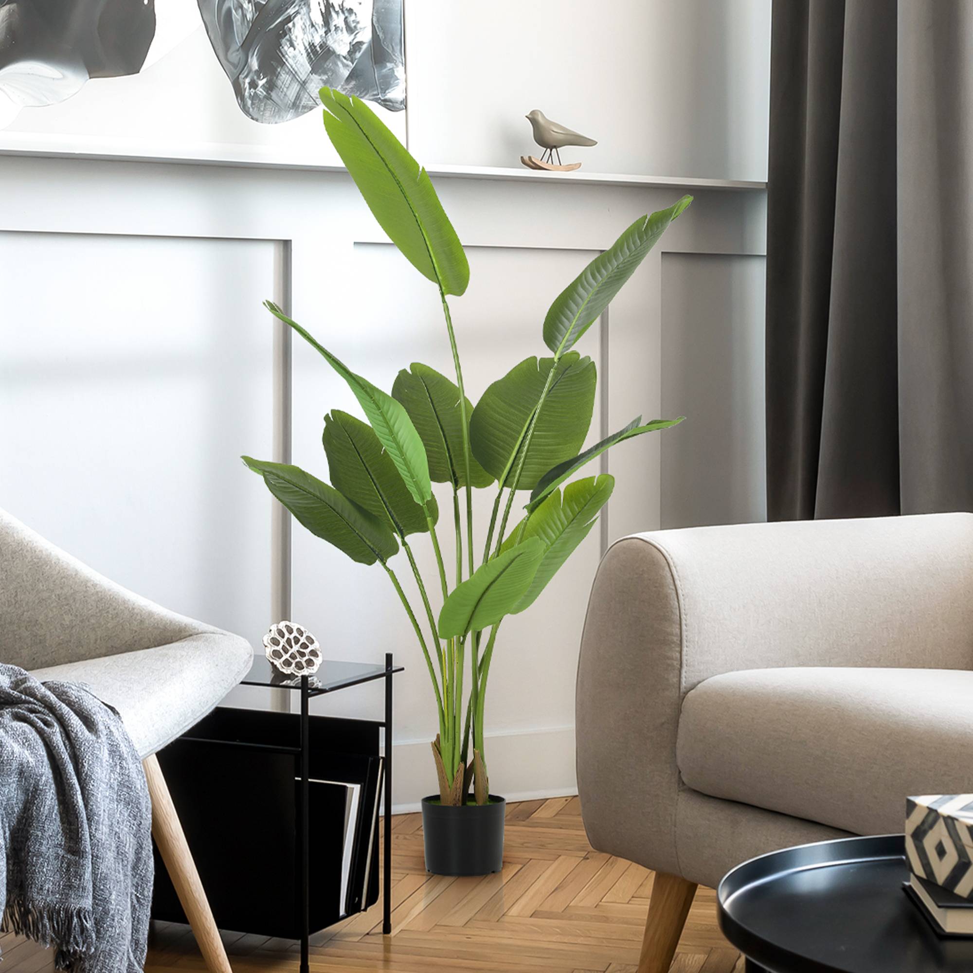 Plante artificielle intérieure 160 cm, arbre artificiel avec pot en plastique et terreau floqué, vert - Image 9