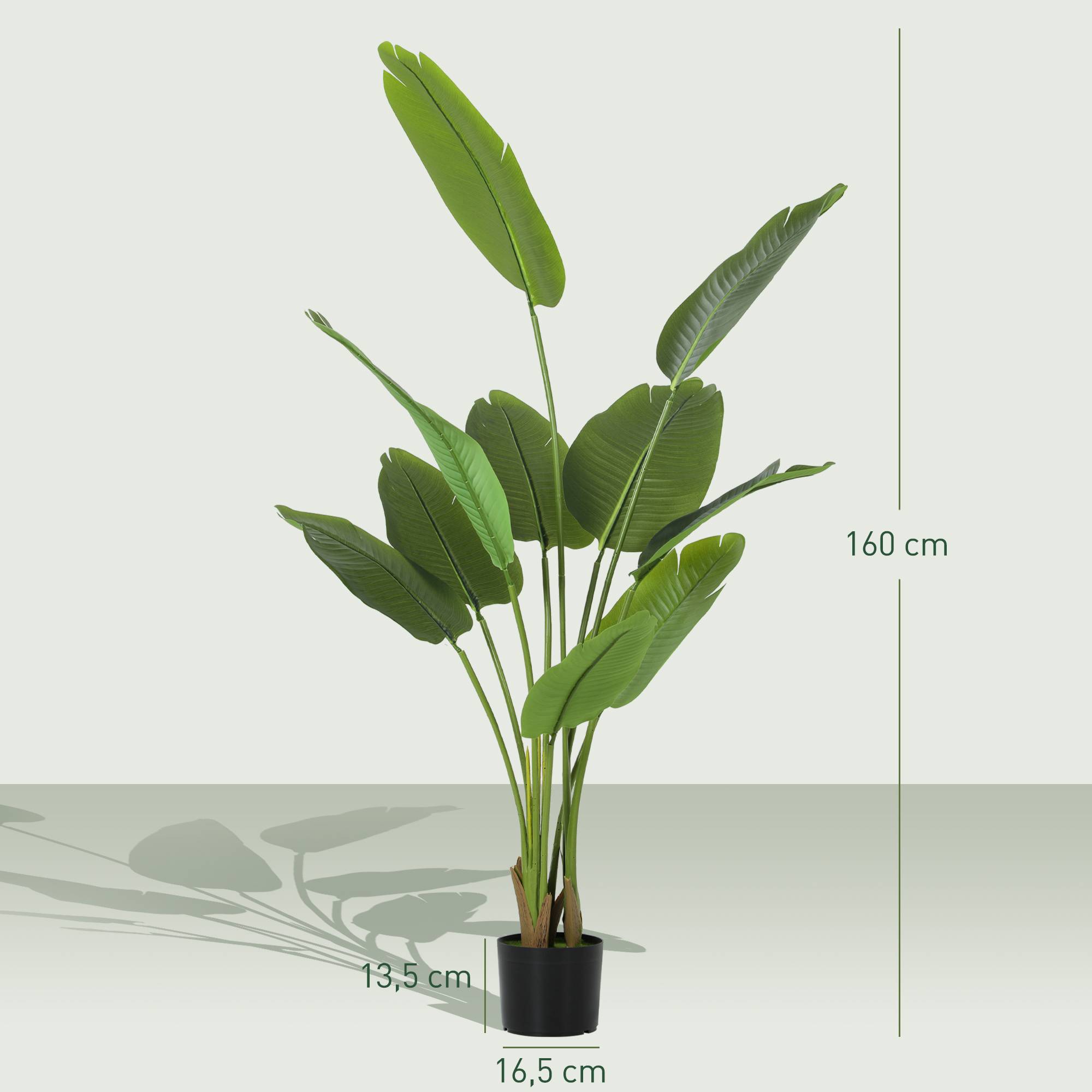 Plante artificielle intérieure 160 cm, arbre artificiel avec pot en plastique et terreau floqué, vert - Image 5