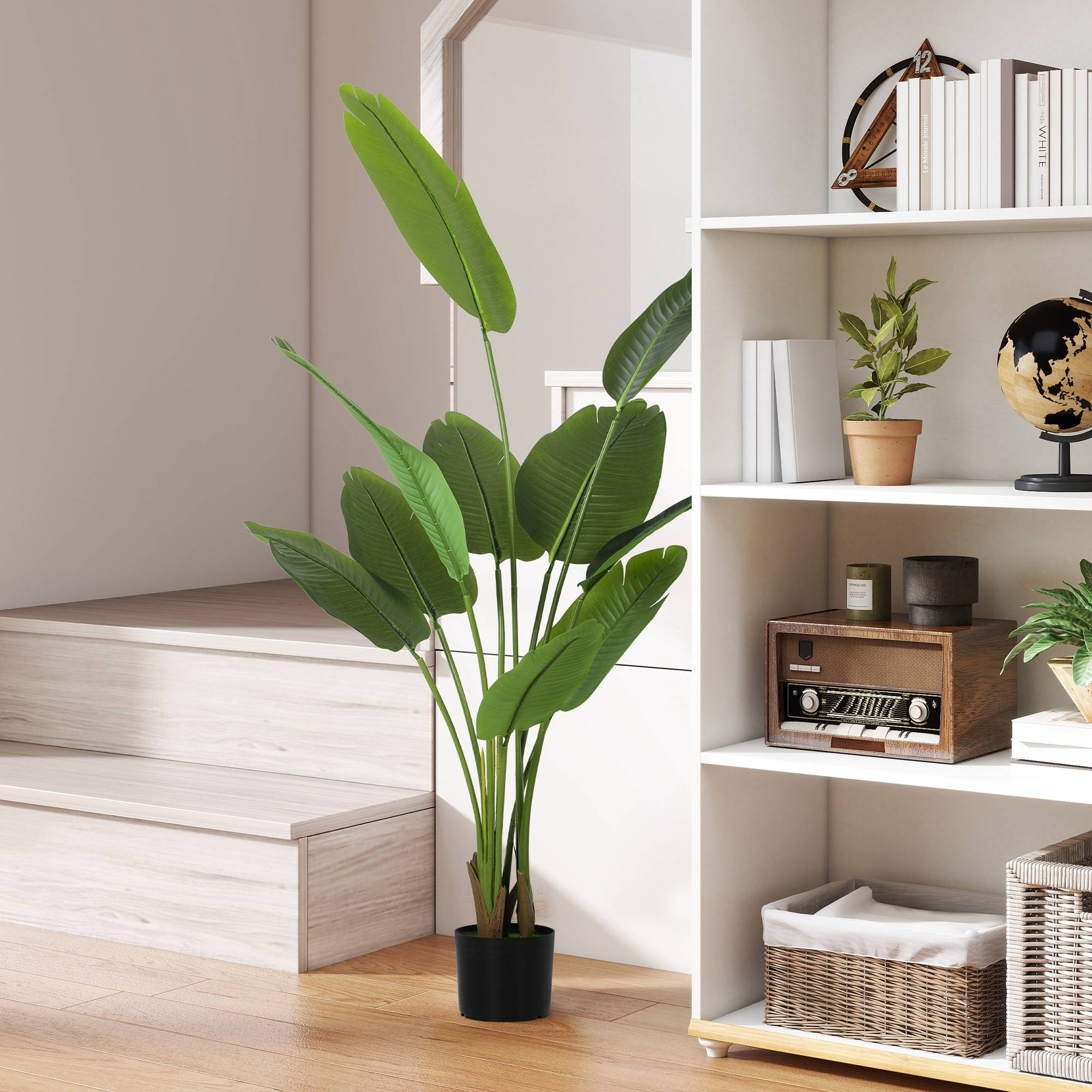 Plante artificielle intérieure 160 cm, arbre artificiel avec pot en plastique et terreau floqué, vert - Image 3