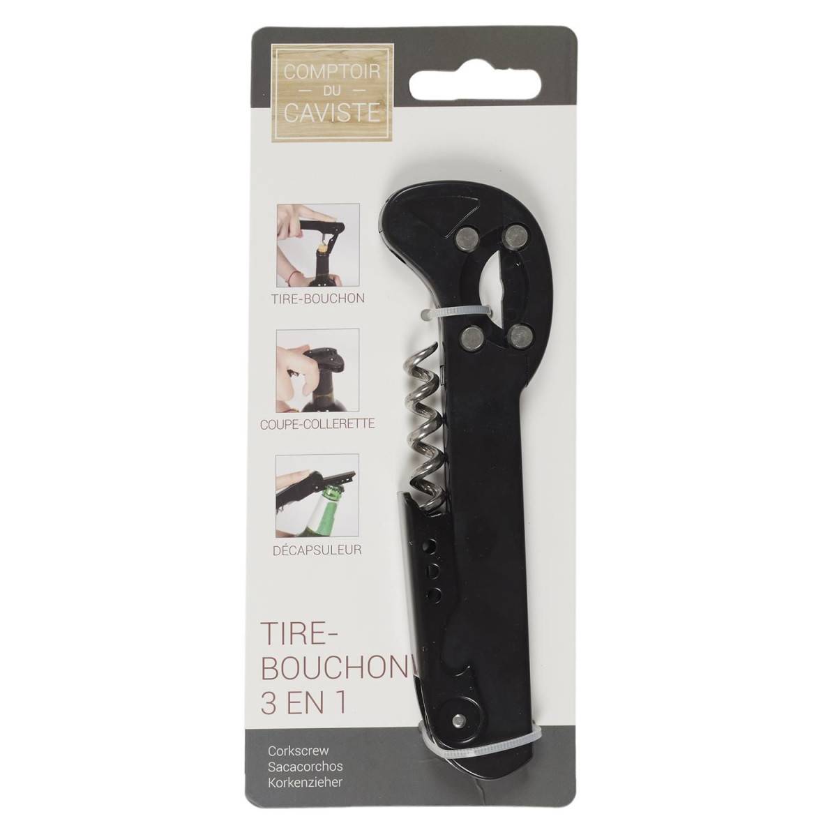 Cook Concept - Tire-Bouchon 3 en 1 "Décapsuleur" 14cm Noir - Image 5