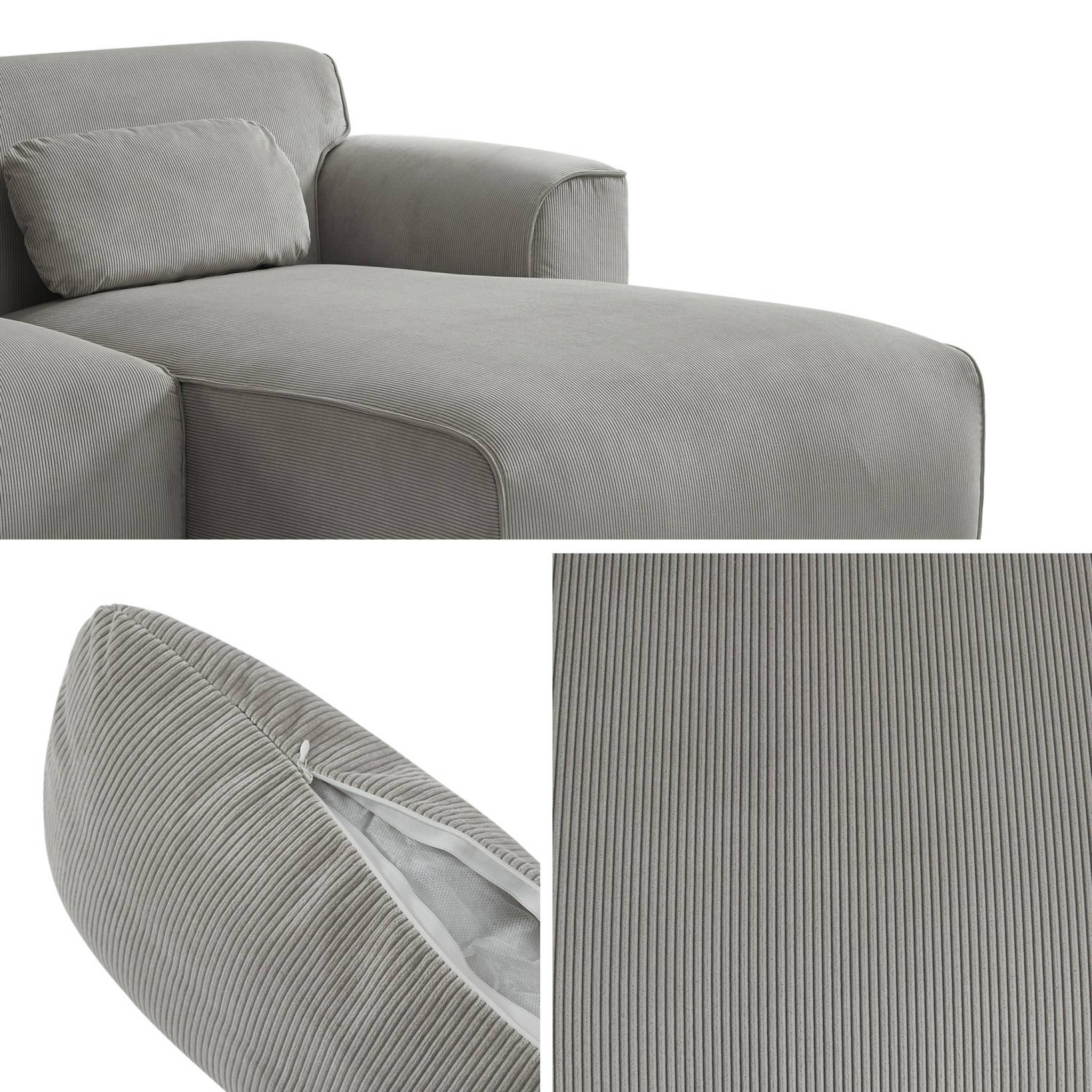 Canapé d'angle droit. 2 à 3 places. velours côtelé gris clair. Wallas L 196 x P 151 / 91 / x H 73cm - Image 7