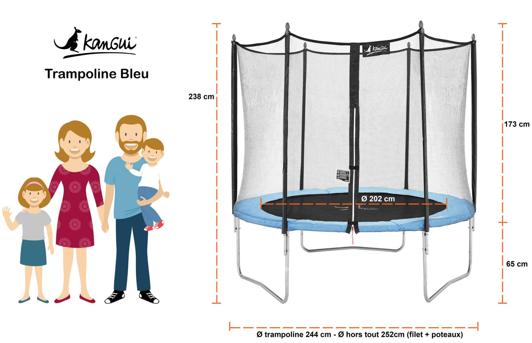 Kangui - Trampoline de jardin 250 cm + échelle + bâche de protection + kit d'ancrage Kangui - Imagen 7