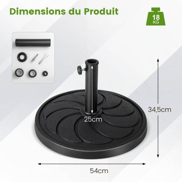 Helloshop26 - Base de parasol d'extérieur 18 kg support de parasol rond diamètre 54 cm s'adapte aux poteaux de parasol 38 et 48 mm - Imagen 4