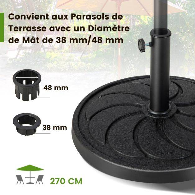 Helloshop26 - Base de parasol d'extérieur 18 kg support de parasol rond diamètre 54 cm s'adapte aux poteaux de parasol 38 et 48 mm - Imagen 3