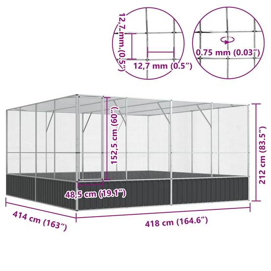Volière XXL Acier Galvanisé Immense Habitat Argent 418x414x212cm - ComfortXL Outdoor Living - Image 10