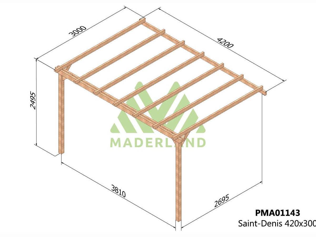 Pergola adossée en bois massif Saint-Denis 300 x 300 cm + 2 supports surélevés - Maderland - Image 2