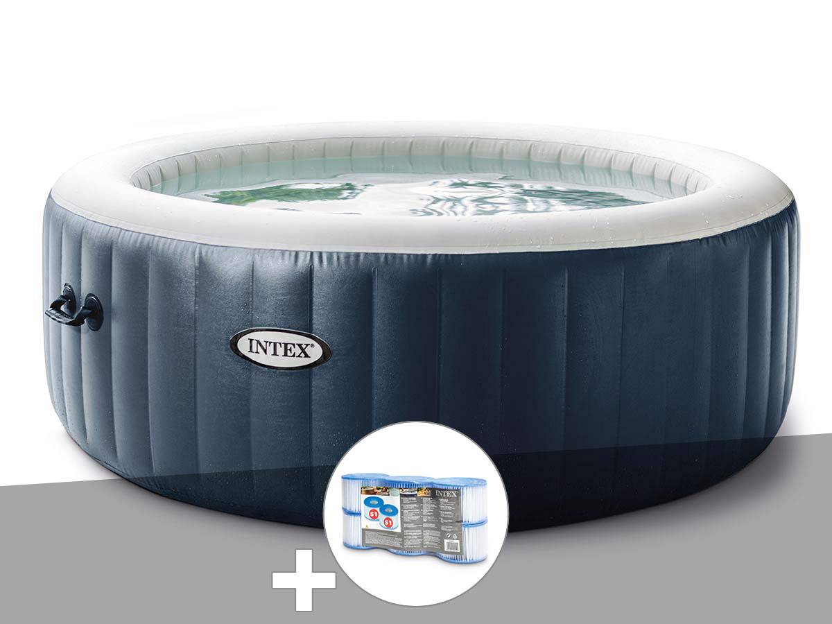 Kit spa gonflable Intex PureSpa Blue Navy rond Bulles 6 places + 6 filtres - Imagen 1