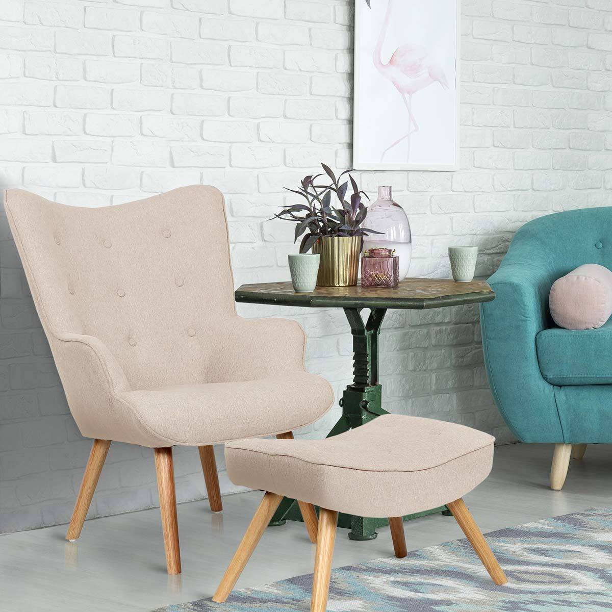 Fauteuil & Pouf Scandinave "Orle" 98cm Beige - Image 5