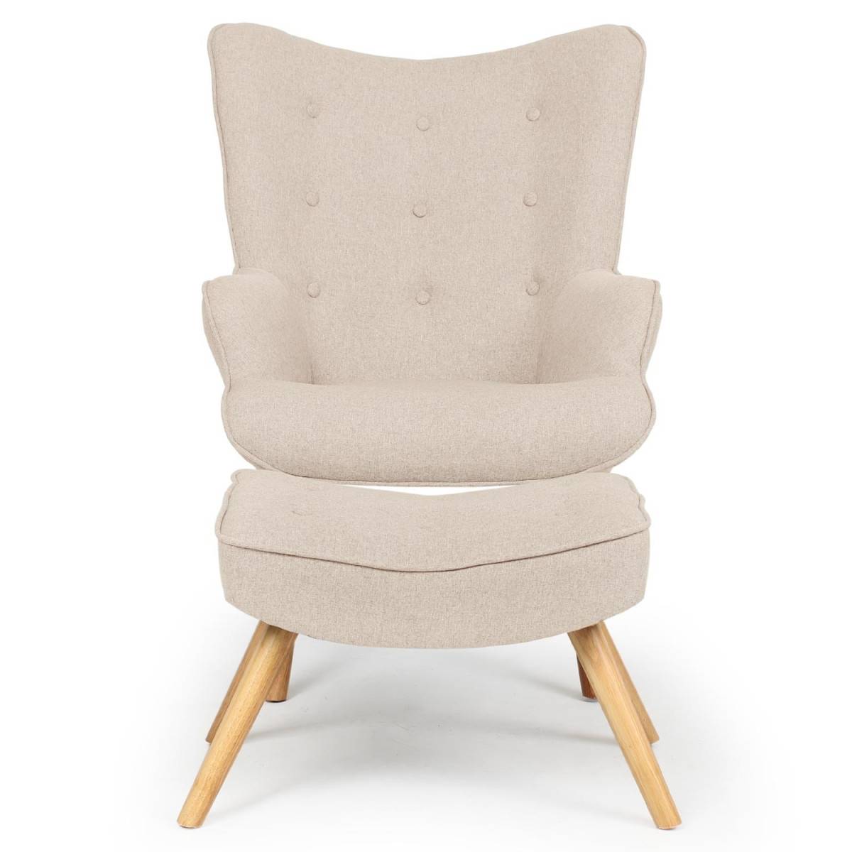 Fauteuil & Pouf Scandinave "Orle" 98cm Beige - Image 2