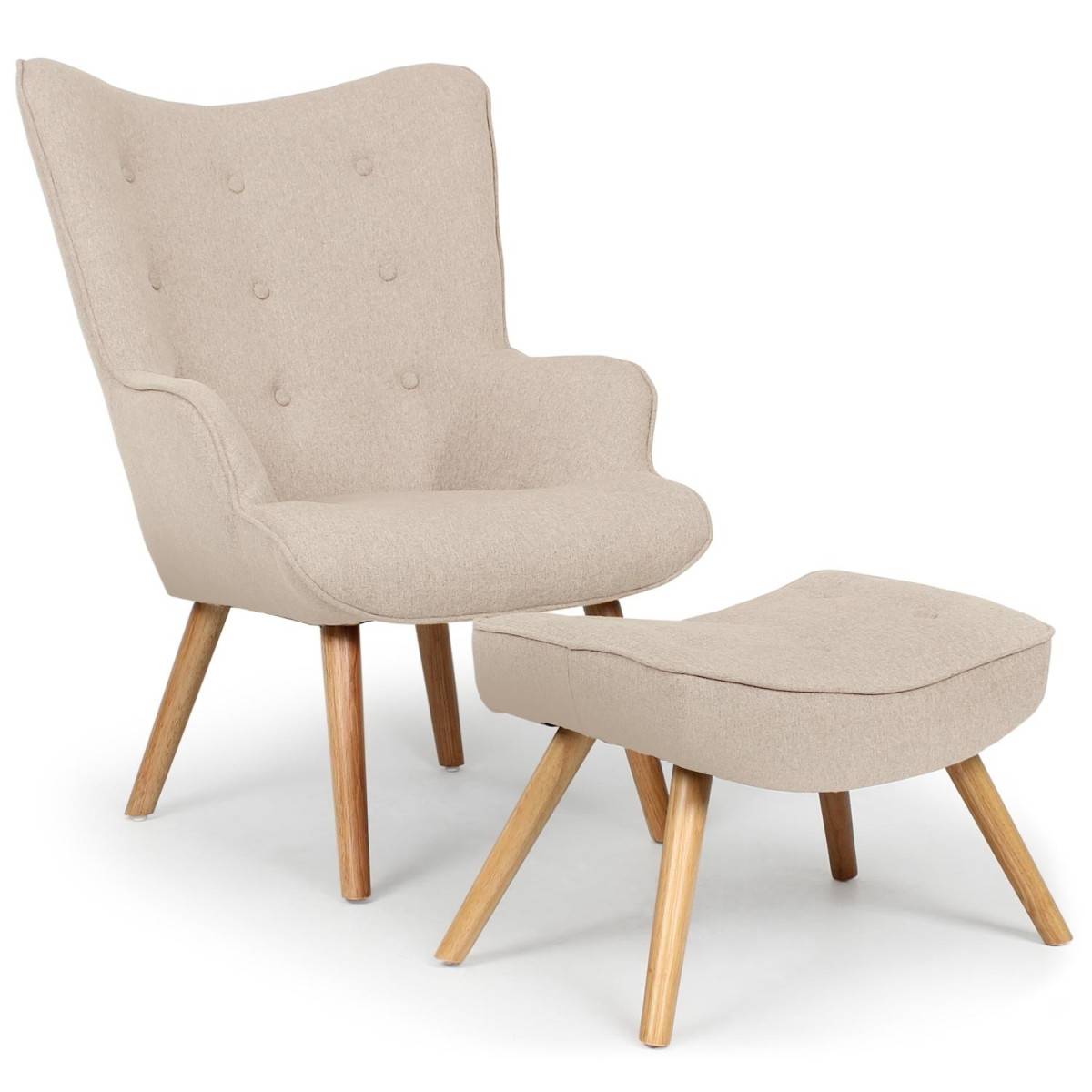 Fauteuil & Pouf Scandinave "Orle" 98cm Beige - Image 1