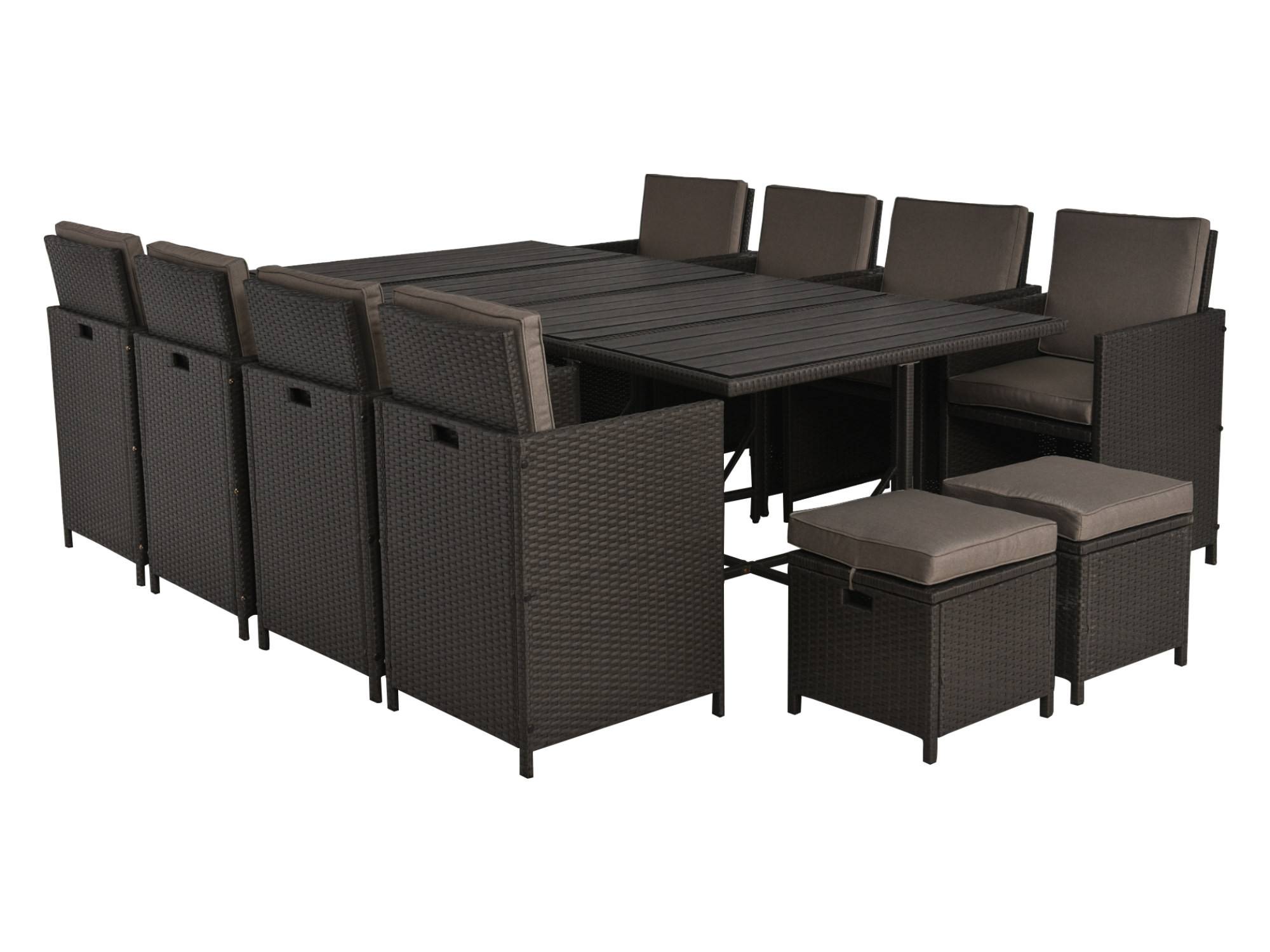 Best Mobilier - Sunny - salon de jardin encastrable 12 places - en résine tressée, plateau polywood - avec housse de protection - noir taupe - Best Mobilier - Imagen 1