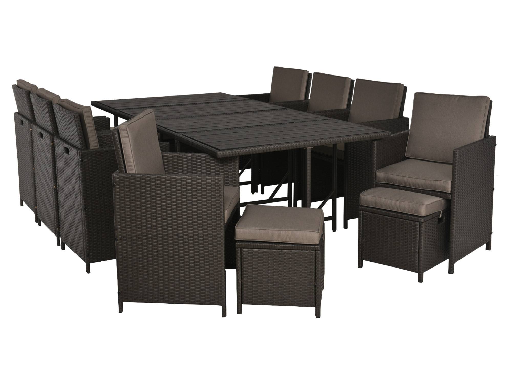 Best Mobilier - Sunny - salon de jardin encastrable 12 places - en résine tressée, plateau polywood - avec housse de protection - noir taupe - Best Mobilier - Imagen 3