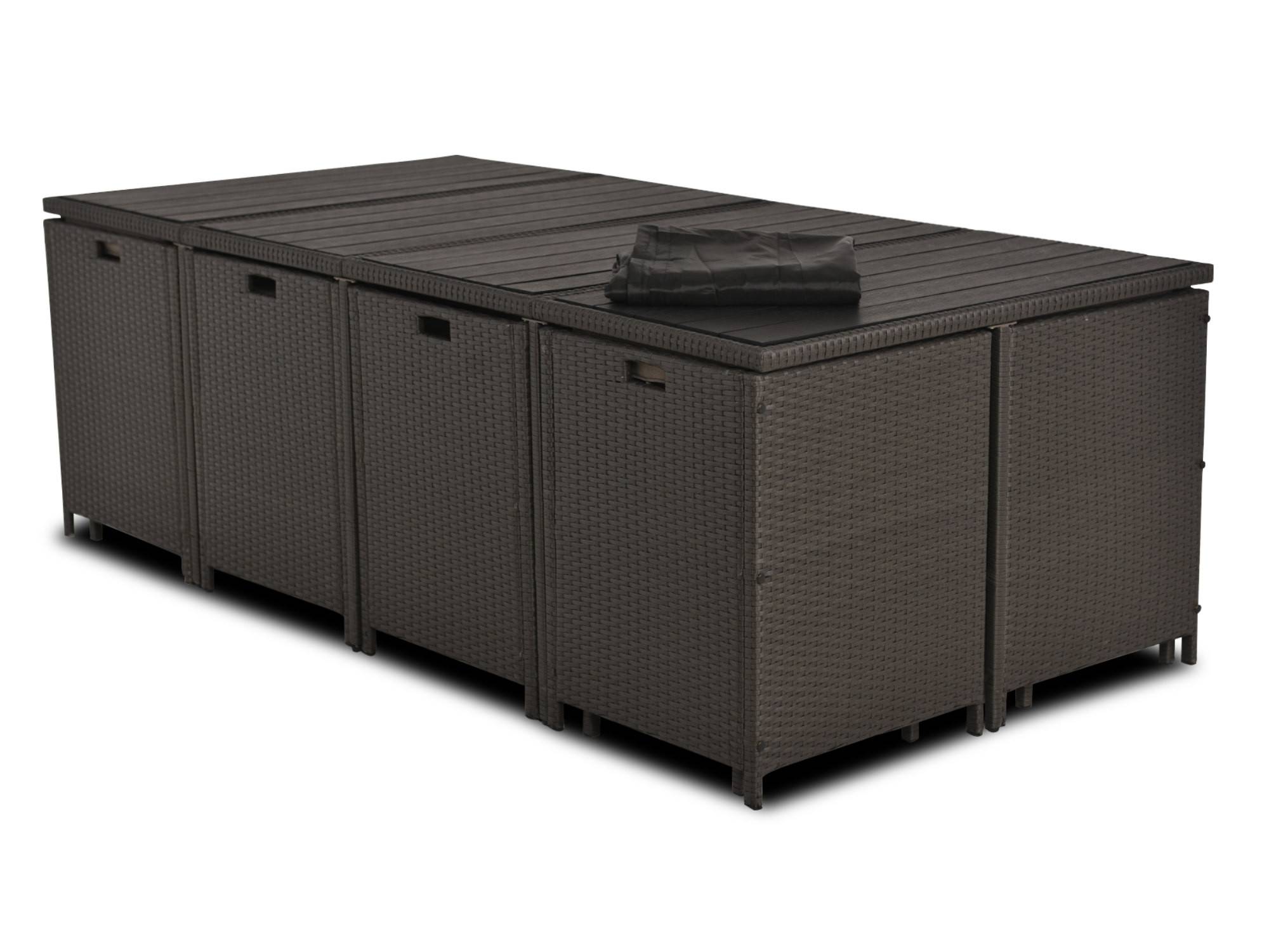Best Mobilier - Sunny - salon de jardin encastrable 12 places - en résine tressée, plateau polywood - avec housse de protection - noir taupe - Best Mobilier - Imagen 5