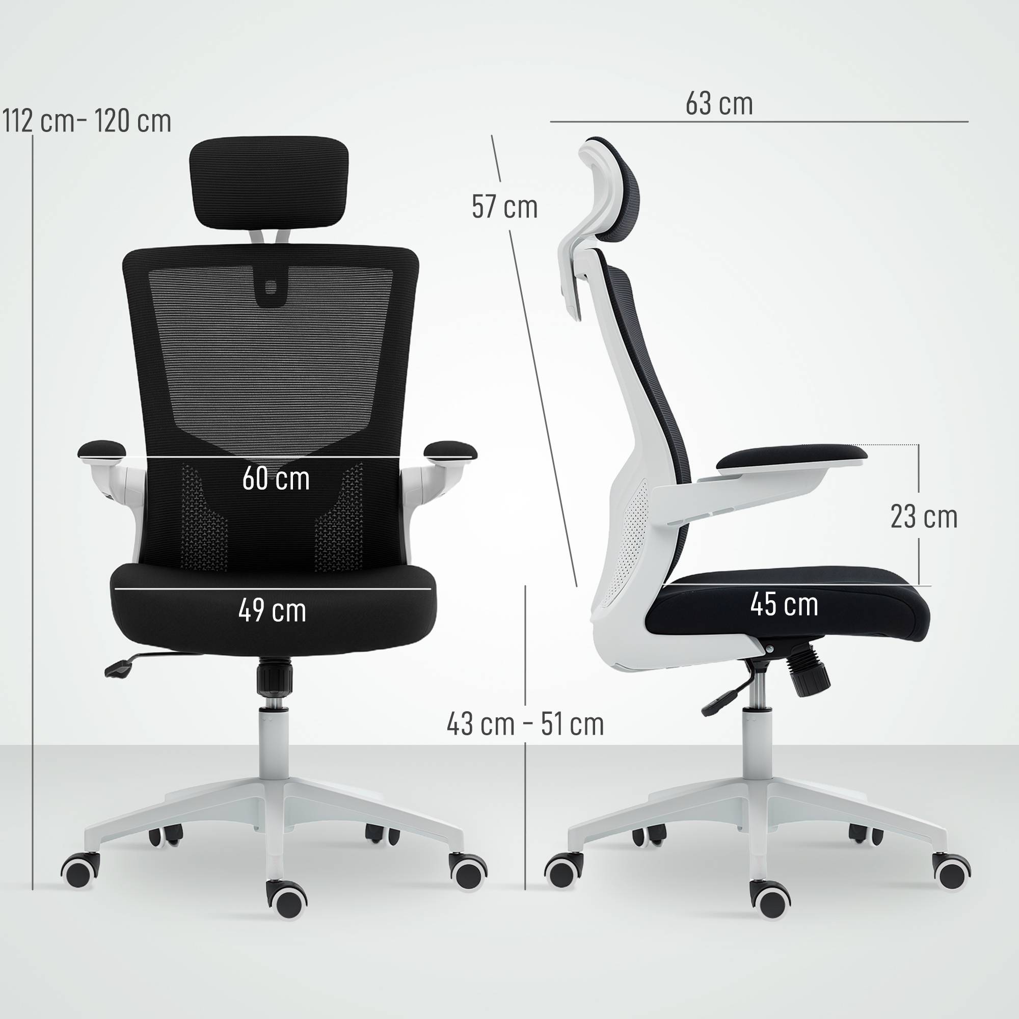 Sans Marque - Chaise bureau ergonomique, fauteuil de bureau, accoudoirs relevables, soutien lombaire, appui-tête, 60x63x120cm, noir - Image 5