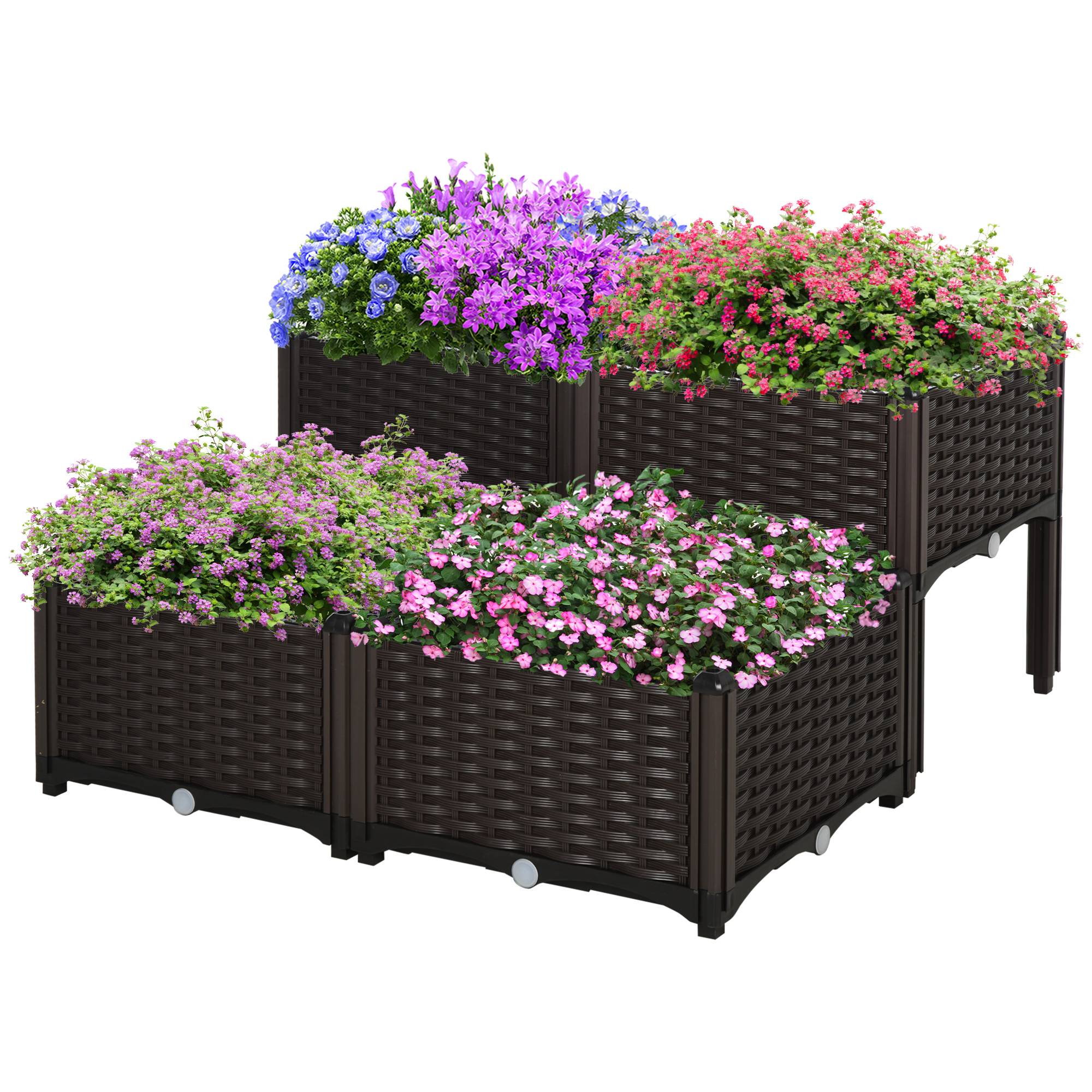 PANGIVO - Jardinière sur pieds plastique imitation rotin chocolat 80 x 80 x 44 cm - PANGIVO