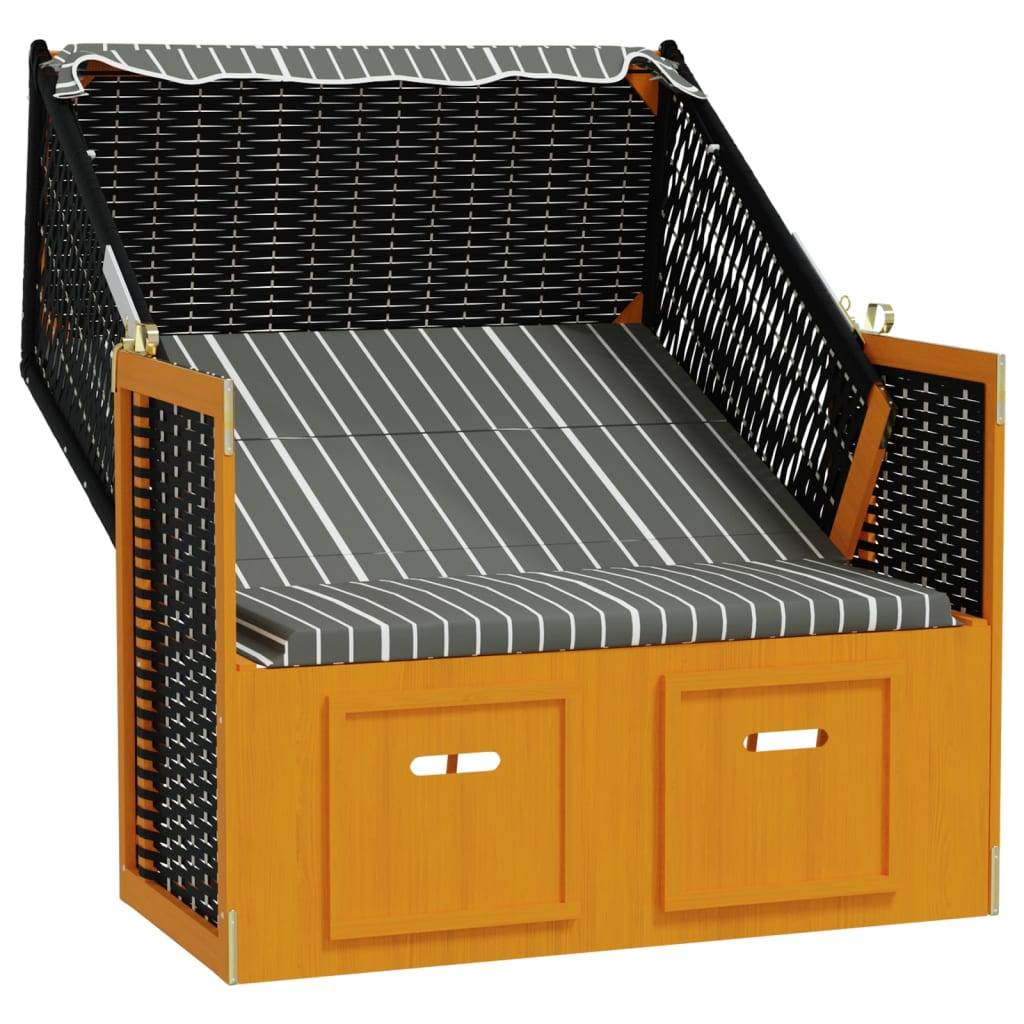 Helloshop26 - Strandkorb avec auvent résine tressée et bois solide noir gris - Imagen 2