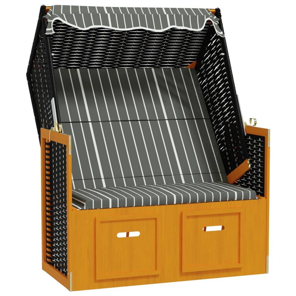 Helloshop26 - Strandkorb avec auvent résine tressée et bois solide noir gris - Imagen 1