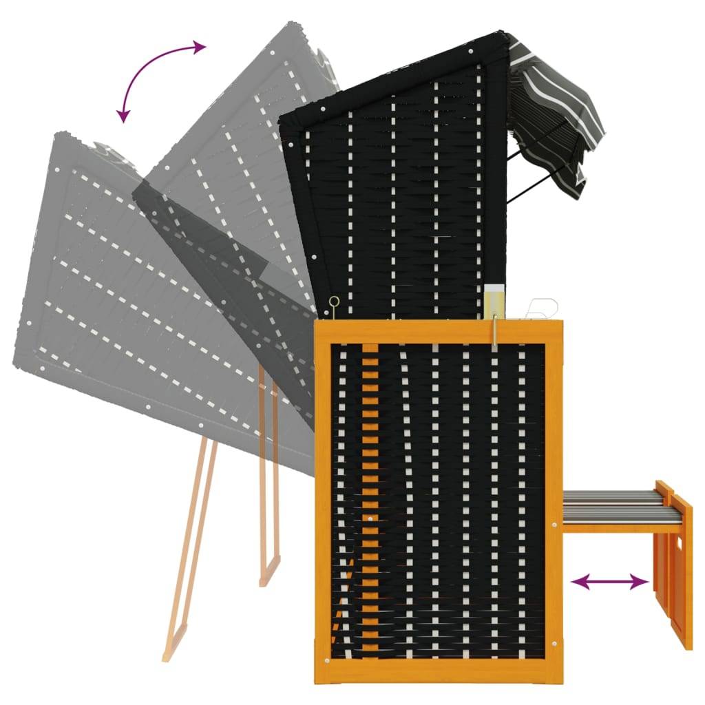 Helloshop26 - Strandkorb avec auvent résine tressée et bois solide noir gris - Imagen 6