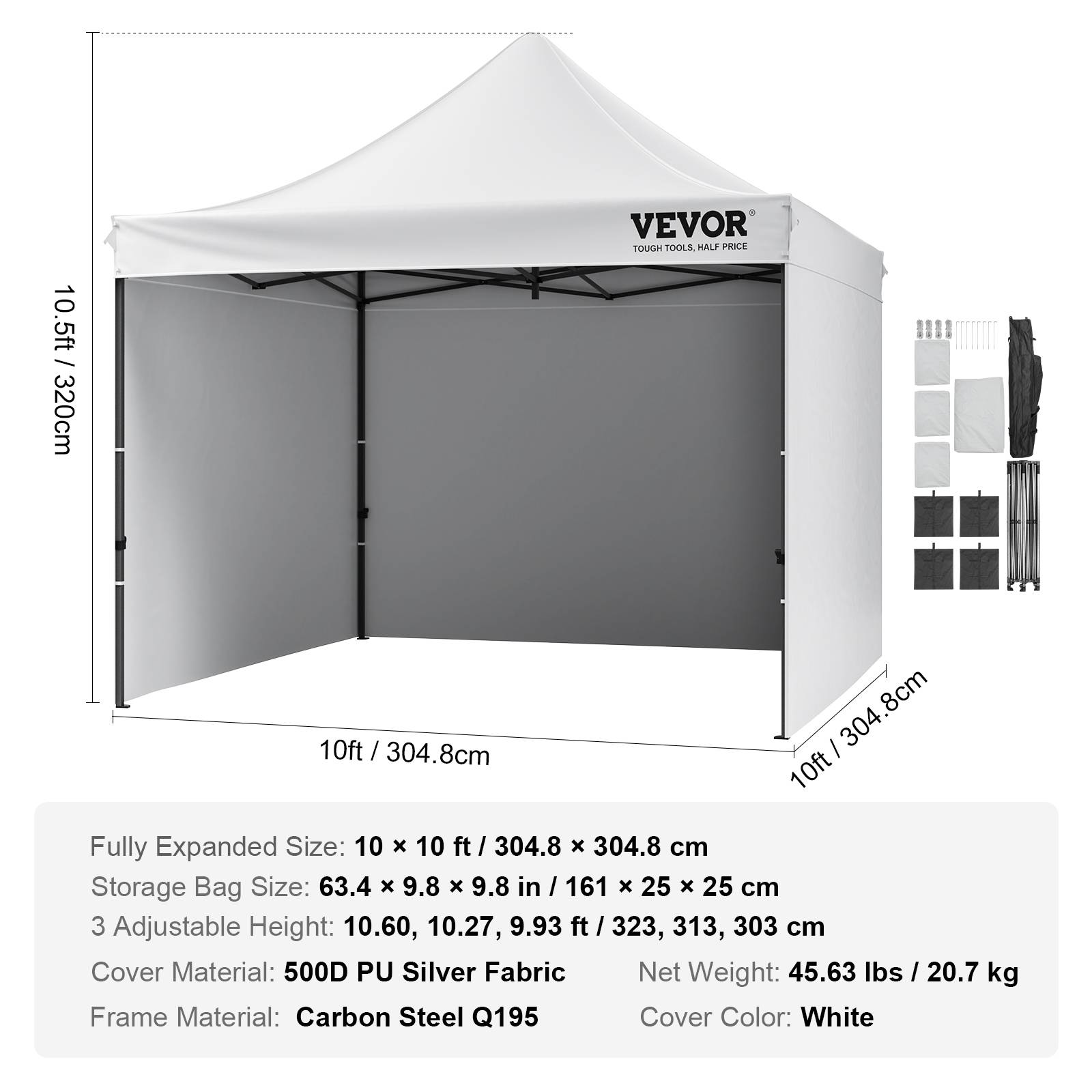 Vevor - VEVOR Tonnelle Pop-up 304,8x304,8 cm, Parois Latérales Amovibles, Résistante aux UV, Portable. - Image 7
