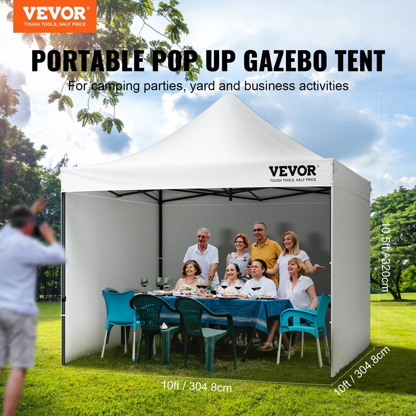 Vevor - VEVOR Tonnelle Pop-up 304,8x304,8 cm, Parois Latérales Amovibles, Résistante aux UV, Portable. - Image 2
