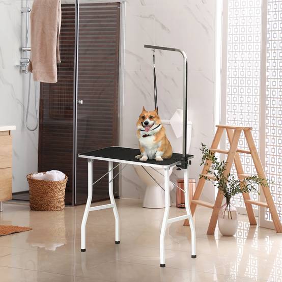 Table de toilettage pour chien intérieur 91.5 x 61.5 x 76 cm caoutchouc et aluminium noir - PANGIVO - Image 2