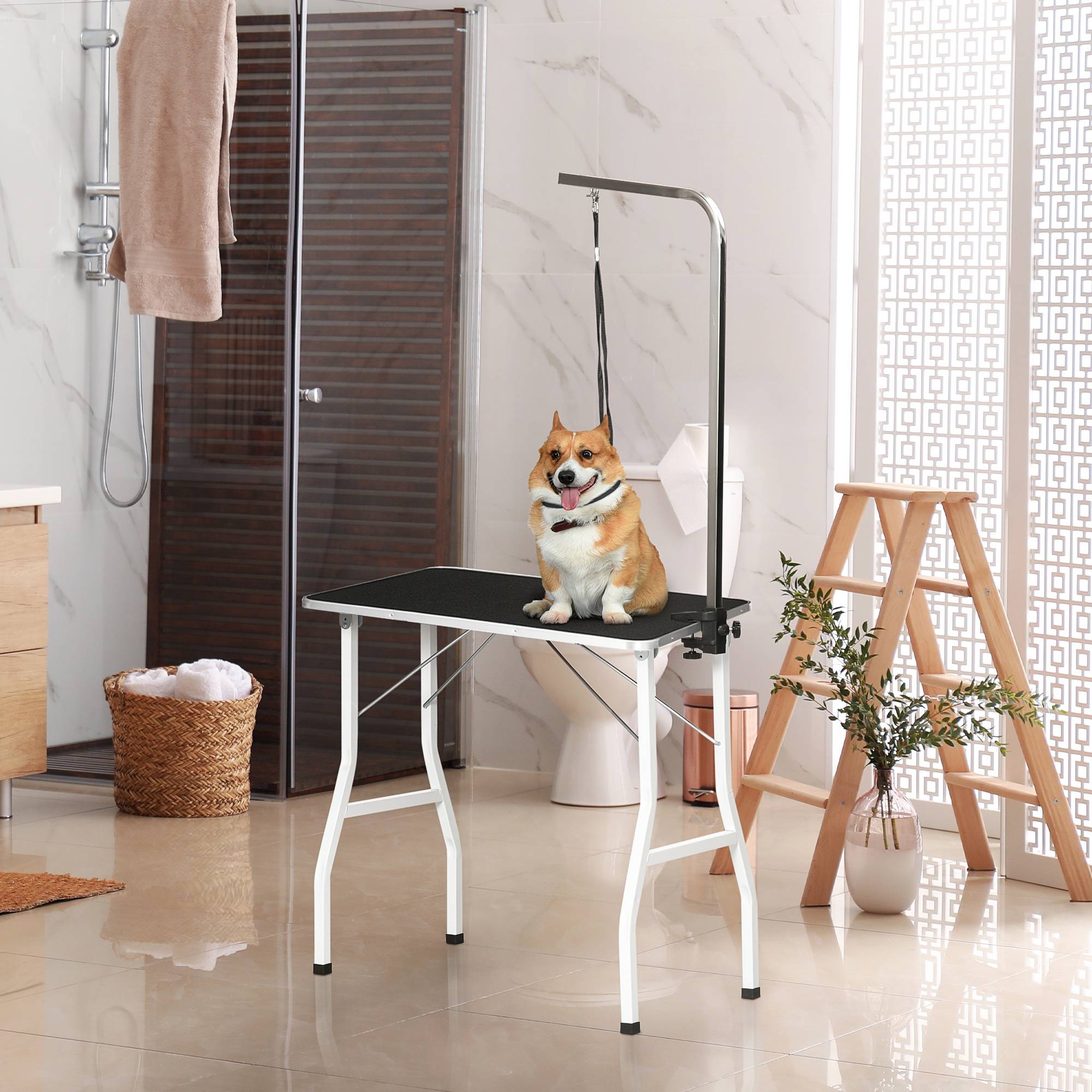 Table de toilettage pour chien intérieur 91.5 x 61.5 x 76 cm caoutchouc et aluminium noir - PANGIVO - Image 2