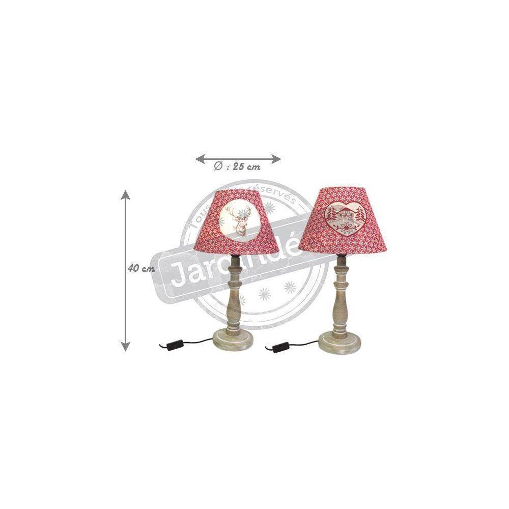 Aubry Gaspard - Lampe à poser en bois et coton rouge (Lot de 2) - Imagen 2
