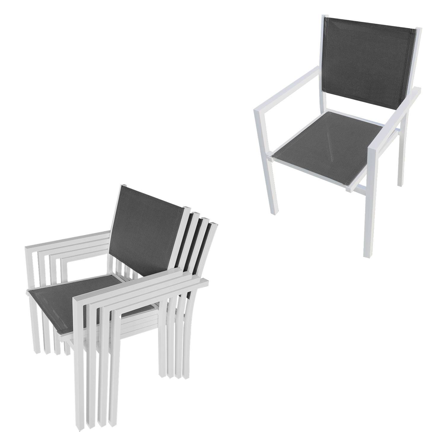 Happy Garden - Salon de jardin LAMPEDUSA extensible en textilène gris 8 places - aluminium blanc - HAPPY GARDEN - Imagen 6