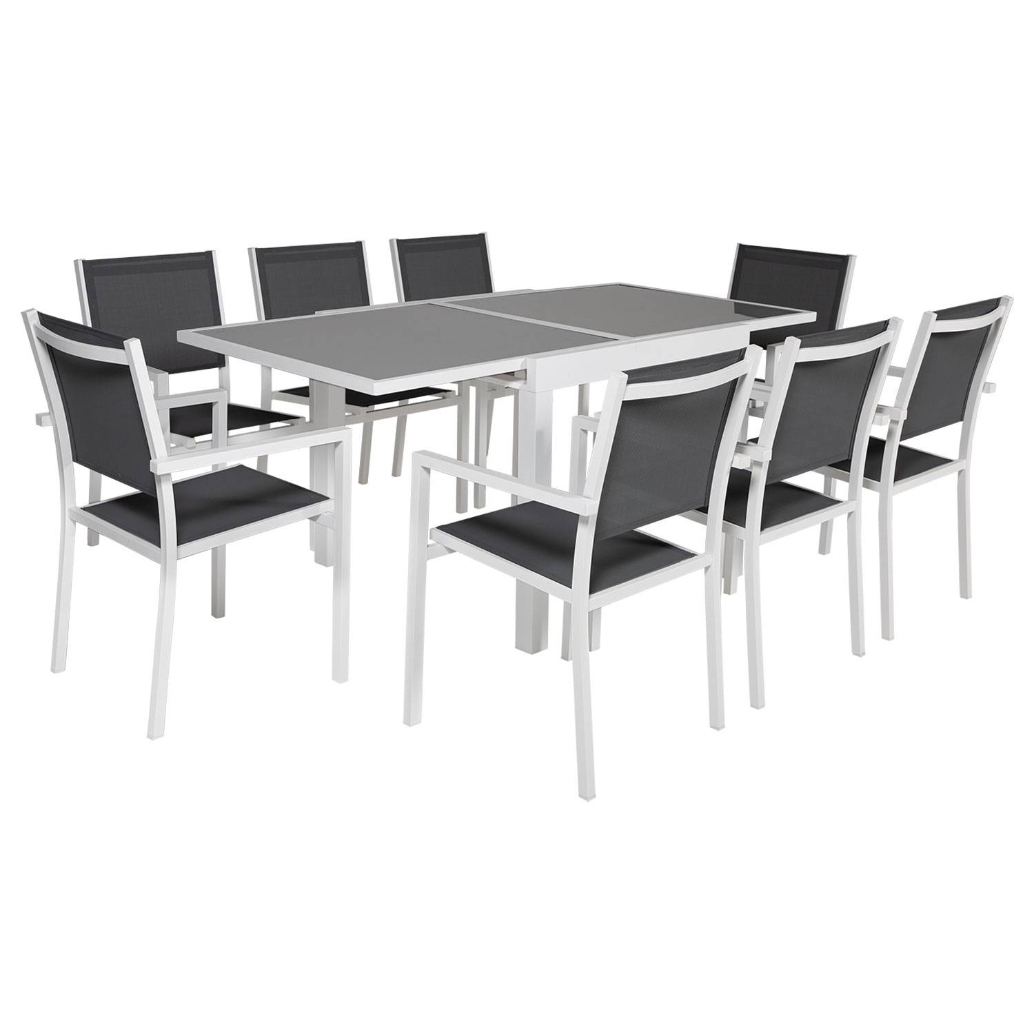 Happy Garden - Salon de jardin LAMPEDUSA extensible en textilène gris 8 places - aluminium blanc - HAPPY GARDEN - Imagen 1