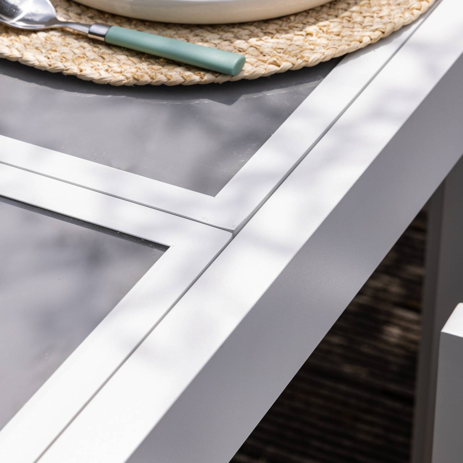 Happy Garden - Salon de jardin LAMPEDUSA extensible en textilène gris 8 places - aluminium blanc - HAPPY GARDEN - Imagen 9