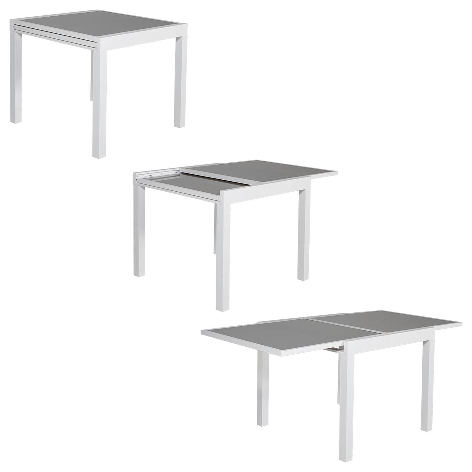 Happy Garden - Salon de jardin LAMPEDUSA extensible en textilène gris 8 places - aluminium blanc - HAPPY GARDEN - Imagen 3