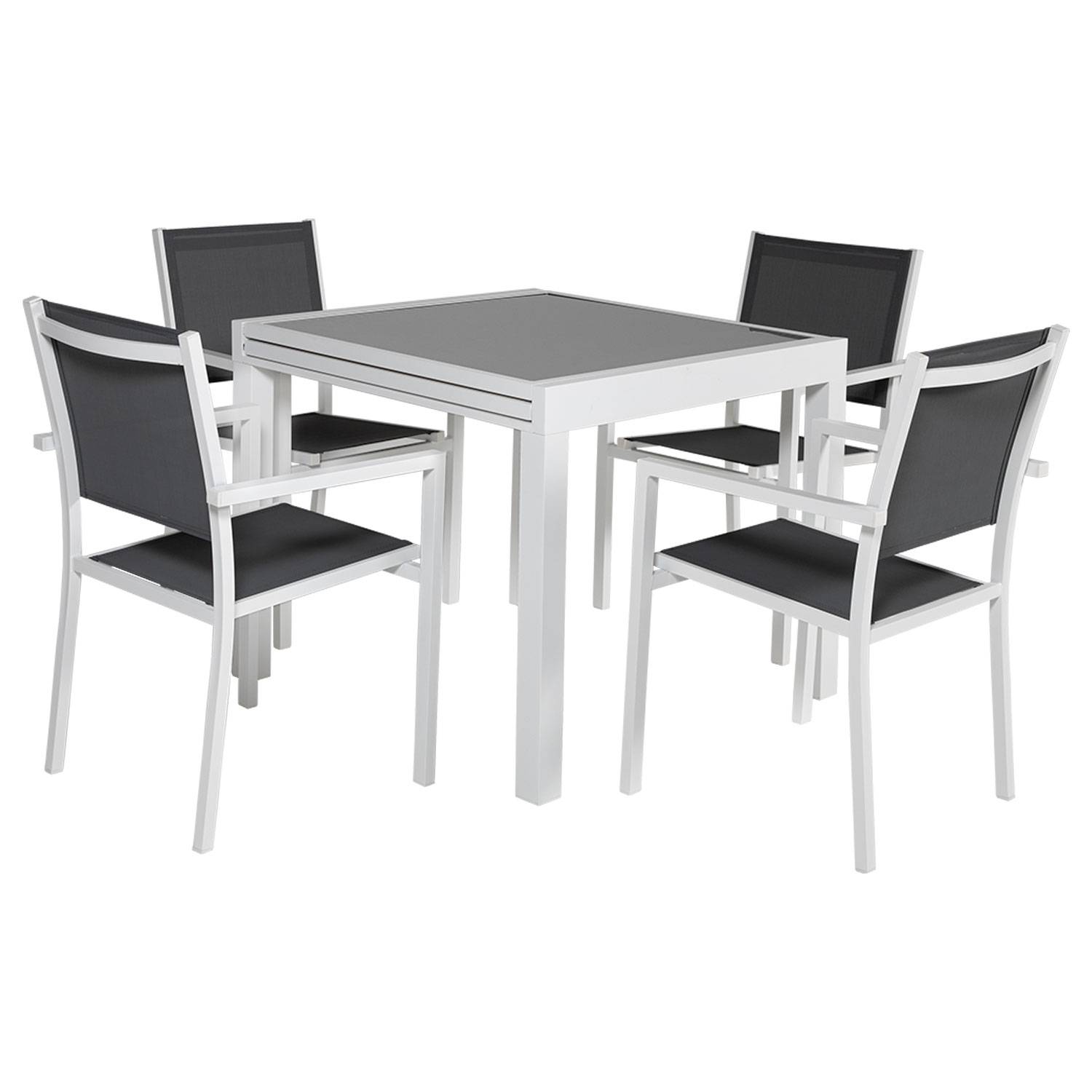 Happy Garden - Salon de jardin LAMPEDUSA extensible en textilène gris 8 places - aluminium blanc - HAPPY GARDEN - Imagen 5