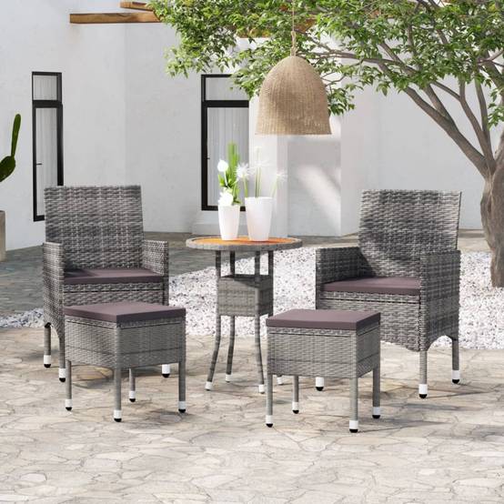 ComfortXL - Salon de Jardin 5P Rond Résine Tressée Table Bois avec Tabourets Gris – ComfortXL Outdoor Living - Image 1