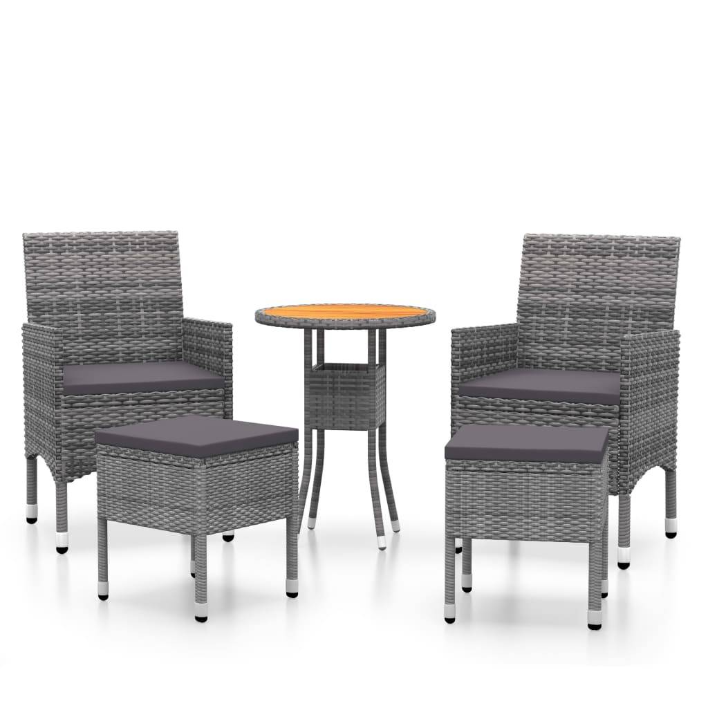 ComfortXL - Salon de Jardin 5P Rond Résine Tressée Table Bois avec Tabourets Gris – ComfortXL Outdoor Living - Image 2